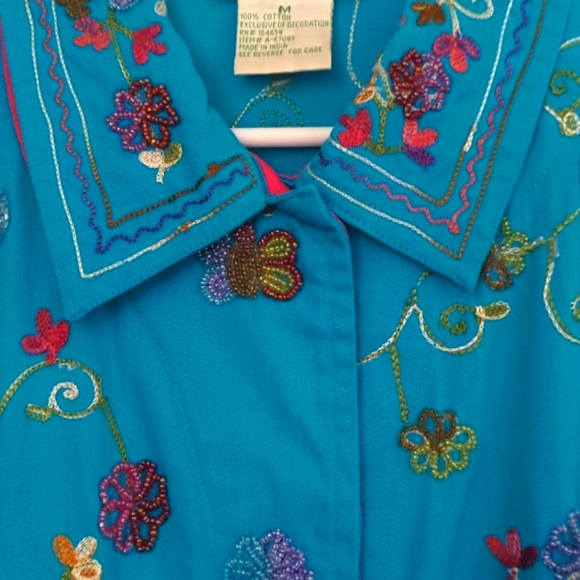 Quacker Factory Jacket Sz M Embellished Butterflies Flowers-321 - Picture 5 of 9